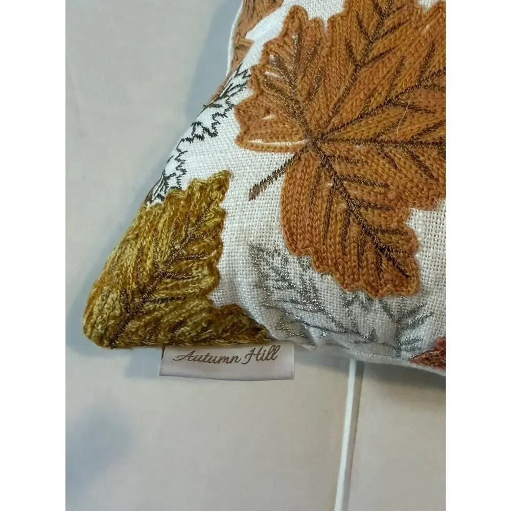 Autumn Hill Leaves Throw Small Pillow Embroidered 12”x12” Fall Harvest